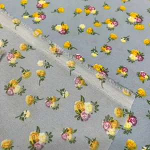 کرپ الیزه گل گلی آبی روشن